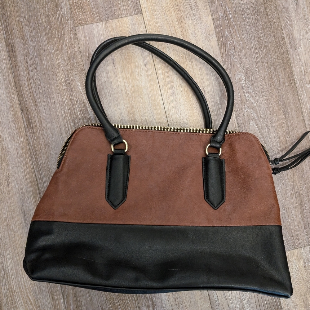 Leather Two-Tone Brown and Black Tote